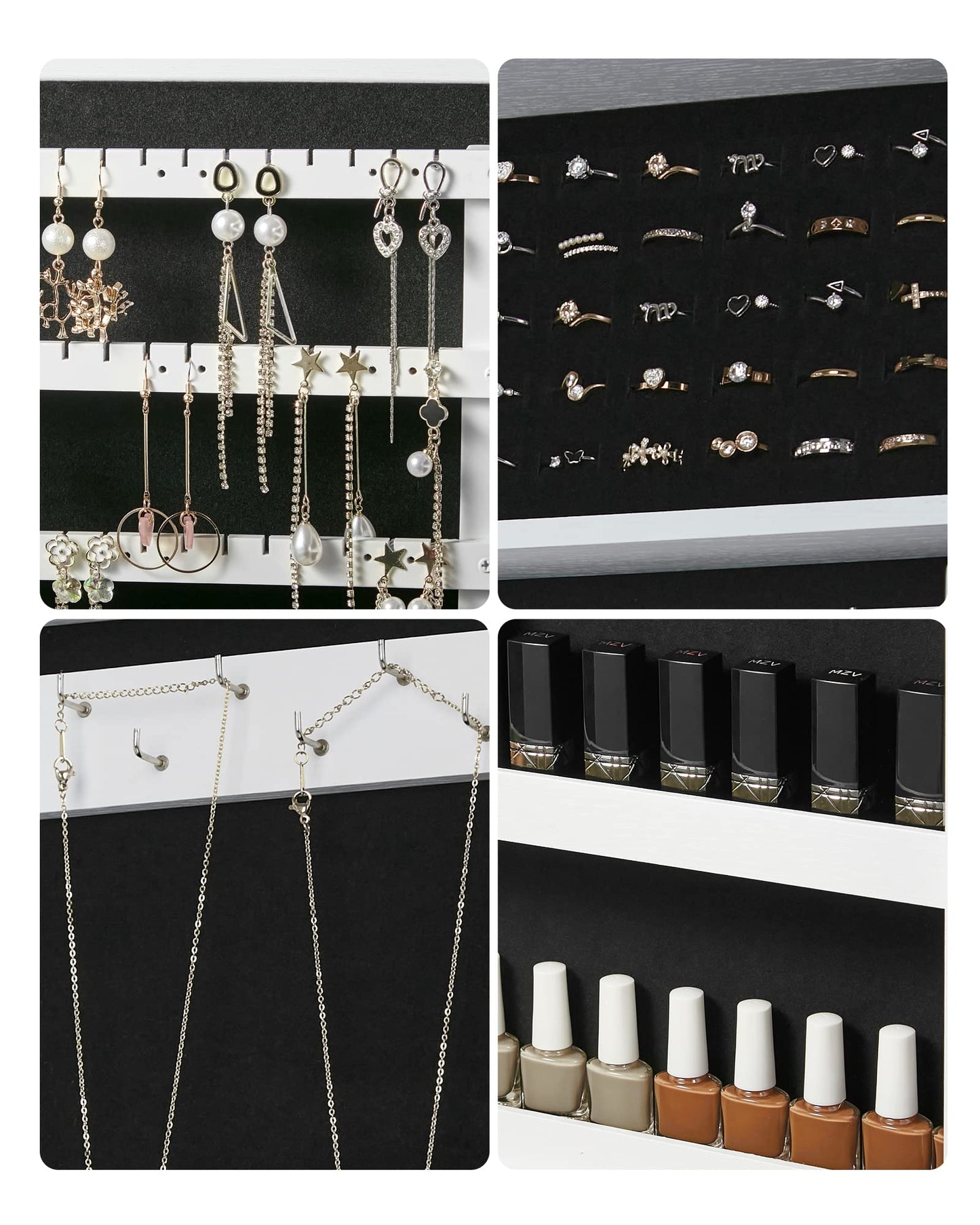 SONGMICS Lockable Jewelry Cabinet Armoire with Mirror, Wall-Mounted Space Saving Jewelry Storage Organizer, White UJJC51WT