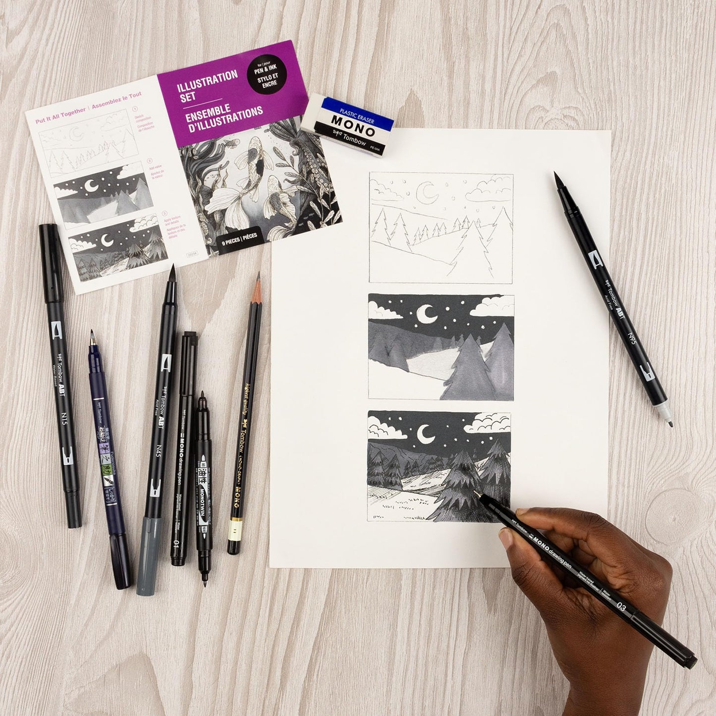 Tombow 56302 Illustration Set. Includes 9 Tools for Drawing, Sketching and Illustrating.
