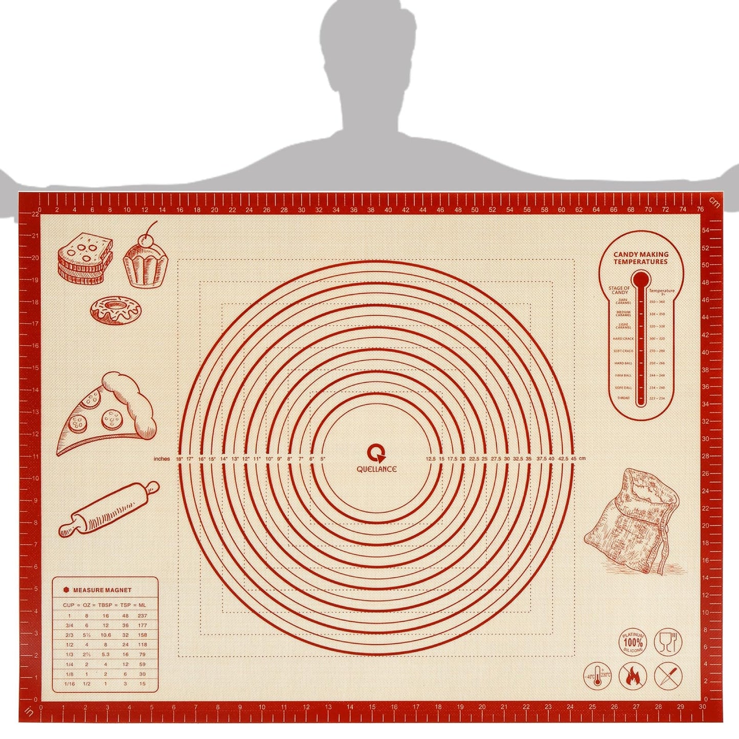 Silicone Baking Pastry Dough Mat - 32x24Inch Extra Large Cookie Bread Rolling Mats Sheet, Nonstick Kitchen Counter Kneading Board, Thick Reusable Pie Cookies Pizza Fondant Making Matt with Measurement
