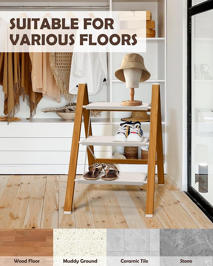 Taranta 3 Step Ladder,Aluminum Lightweight Folding 3 Step Stool with Anti-Slip Super Wide Pedal,330lbs Capacity Step Ladder for Household,Kitchen,Office - White Woodgrain