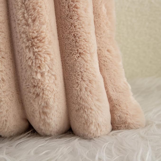 Neelvin Camel Faux Fur Cozy Soft Striped Decorative Throw Pillow Covers 26x26 inch Set of 2,Velvet Pillowcase Cushion Case for Sofa Couch