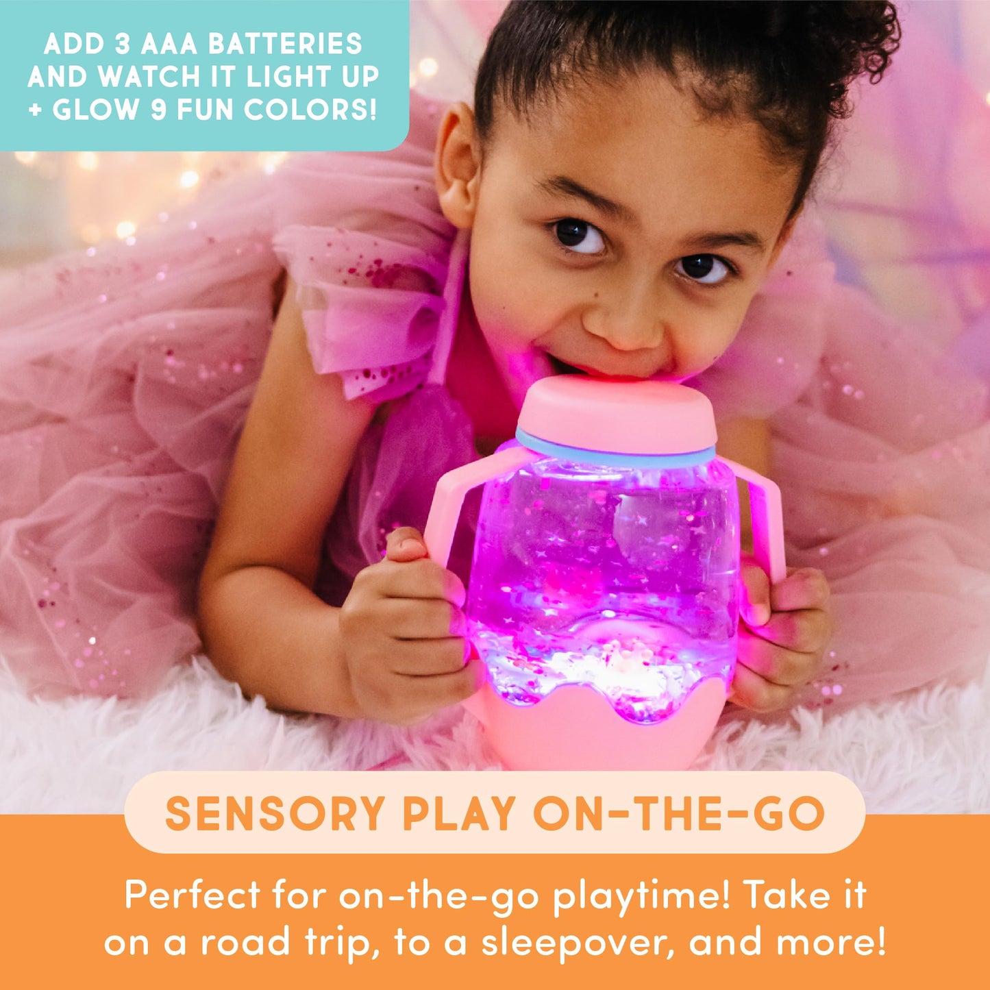 Glo Pals Play Pack Bundle with Sensory Play Jar, Water-Activated Light-Up Cubes, and Fun Fillers - Sensory Toys for Toddlers - Sensory Toy Kit with Light Up Cubes for Bathtub - Abby Cadabby