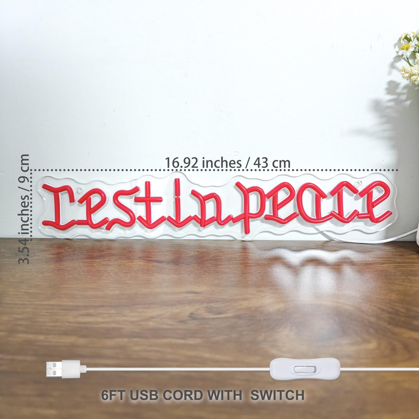 Rest in Peace Red Neon Sign Unique Gothic Halloween Decor Edgy Room Accent Light USB Powered with Dimmer for Bedroom Home Game Room Holiday Party Wall Decor