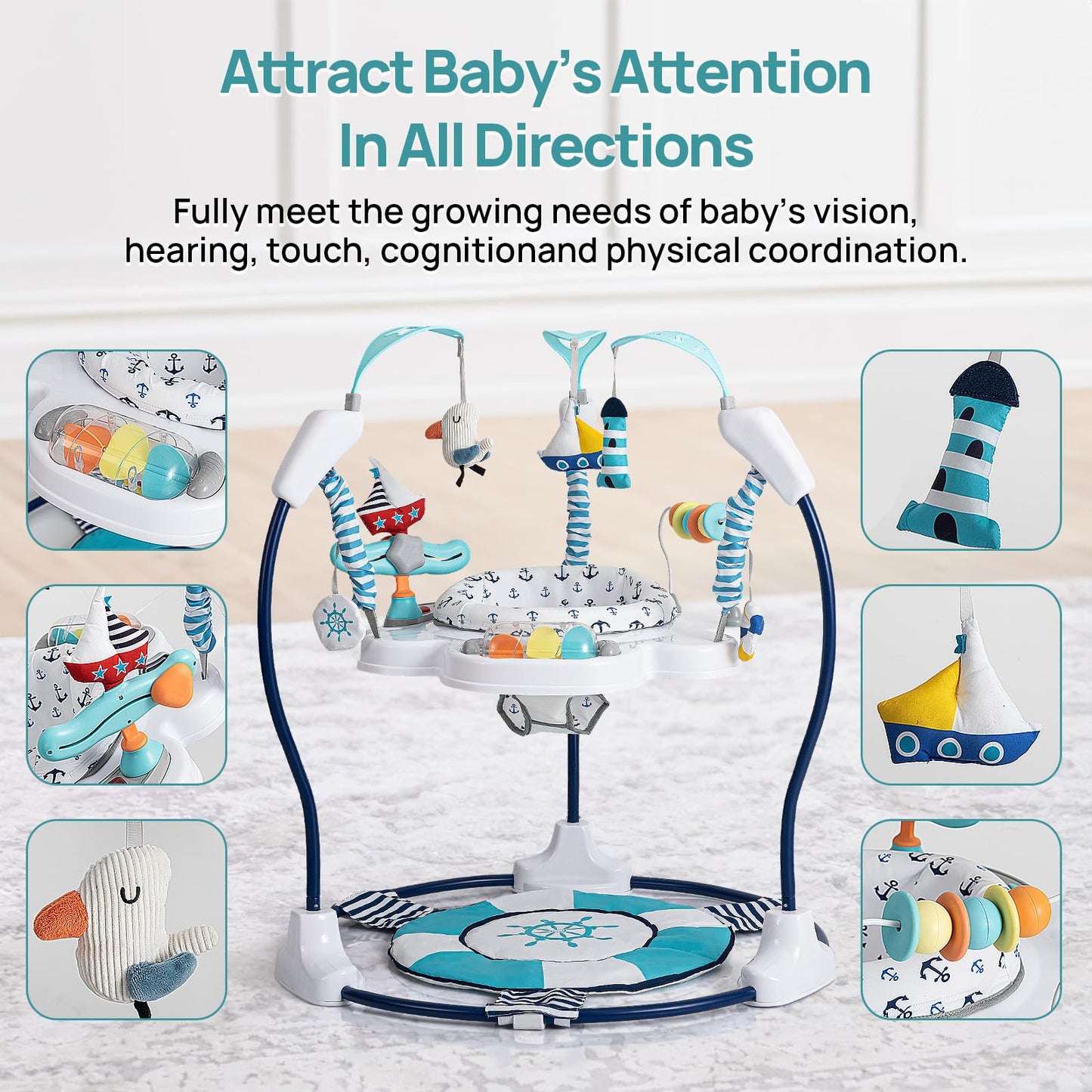 Baby Activity Center Jumper Interactive Activity Jumper Play Center with Infant Toys, 360° Rotating Seat