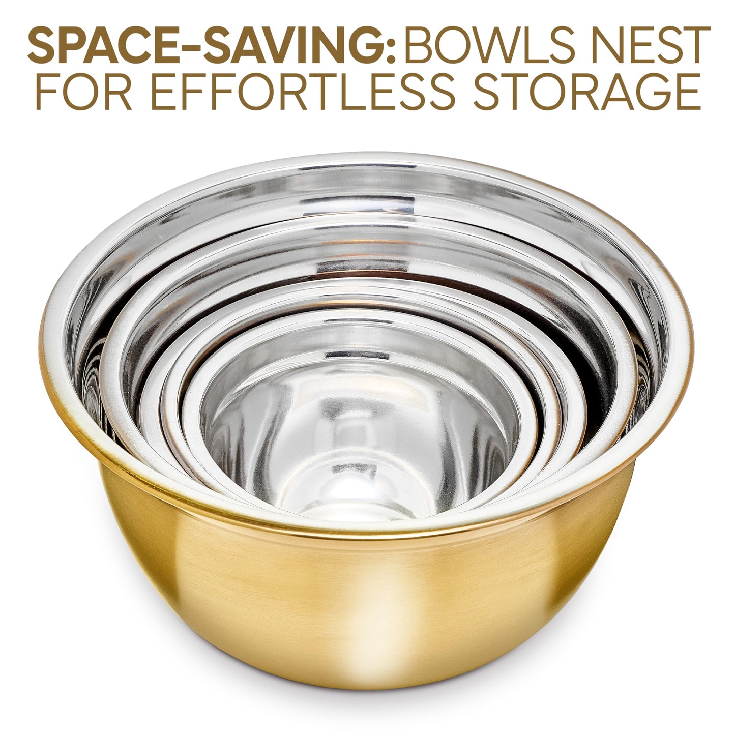 COOK WITH COLOR 18 Piece Mixing Bowls Set with Airtight Lids, Stainless Steel Bowl Organizers, Food Storage Containers, Meal Prep, Nesting Salad Bowls For Cooking, Baking, Kitchen Use, Gold