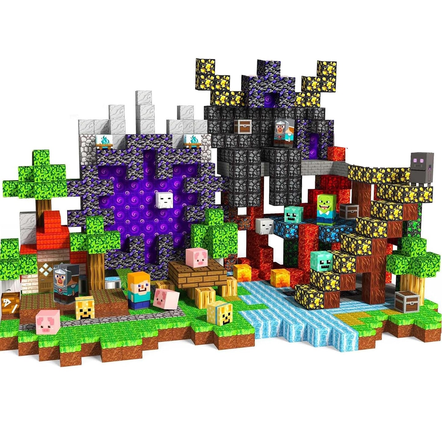 Wattlink Magnetic Building Blocks Set, 200 Pieces Pixel Style Construction Toys with Character Blocks, 0.8 Inch Cubes for Ages 3+, Non-Toxic Educational STEM Toys
