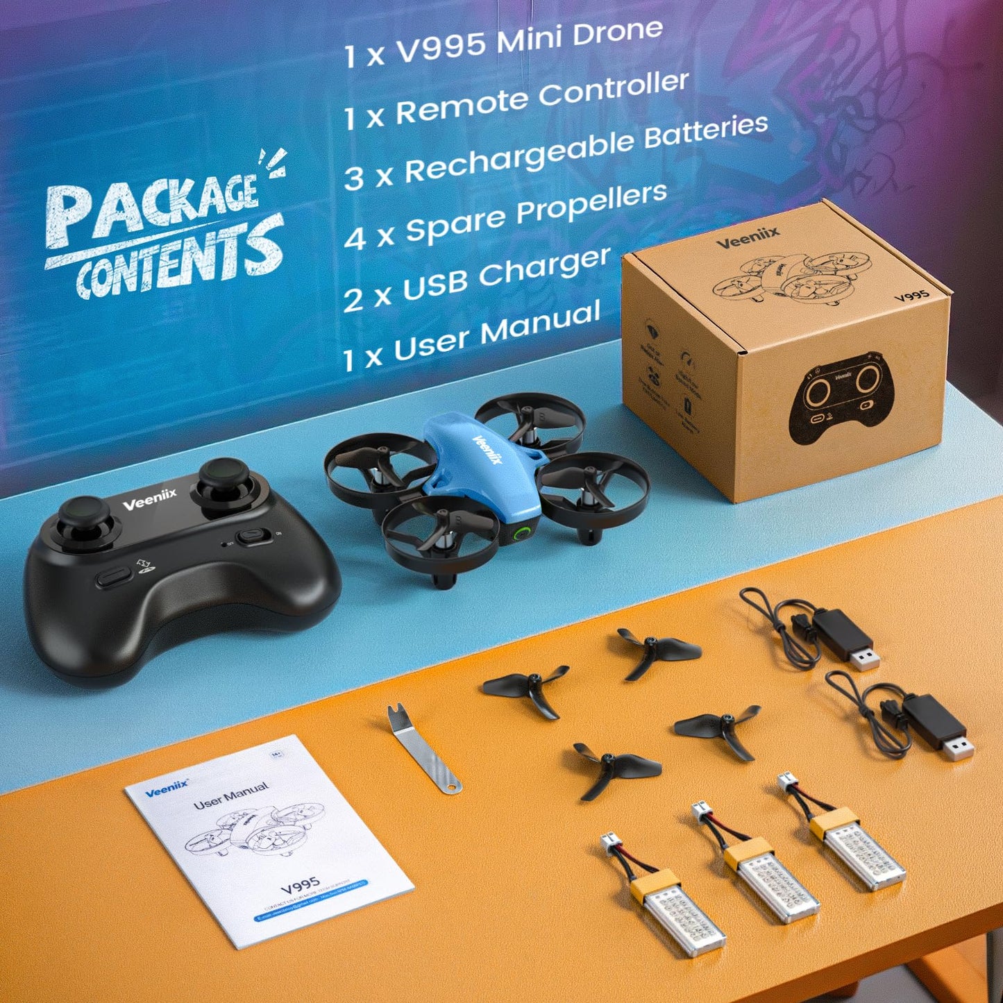 Veeniix V995 Mini Drones for Kids 14+ and Beginners,Indoor RC Quadcopter,Small Helicopter Plane with 3D Flips,360° Rotation,Circle Fly,Auto Hover,Headless Mode and 3 Batteries,Gift for Boys and Girls
