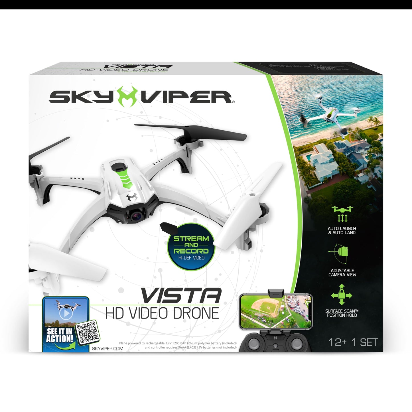 Sky Viper Vista HD Video RC Drone, Stream and Record, Optical Flow, Rechargeable Battery