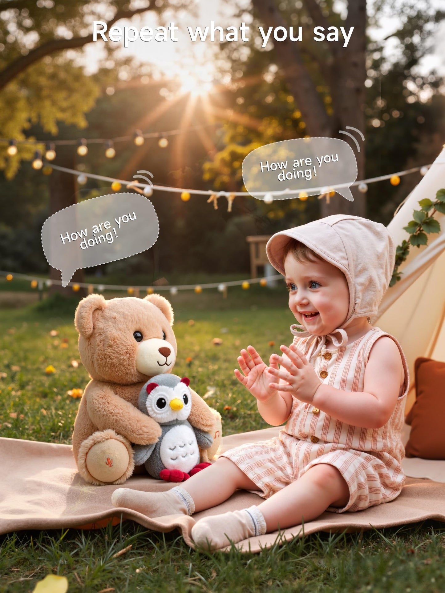 eJog Pup Baby Teddy Bear Stuffed Animal Soft Animated Plush Bear Toys Sensory Toy for Babies and Toddlers, Dancing and Repeats What You Say