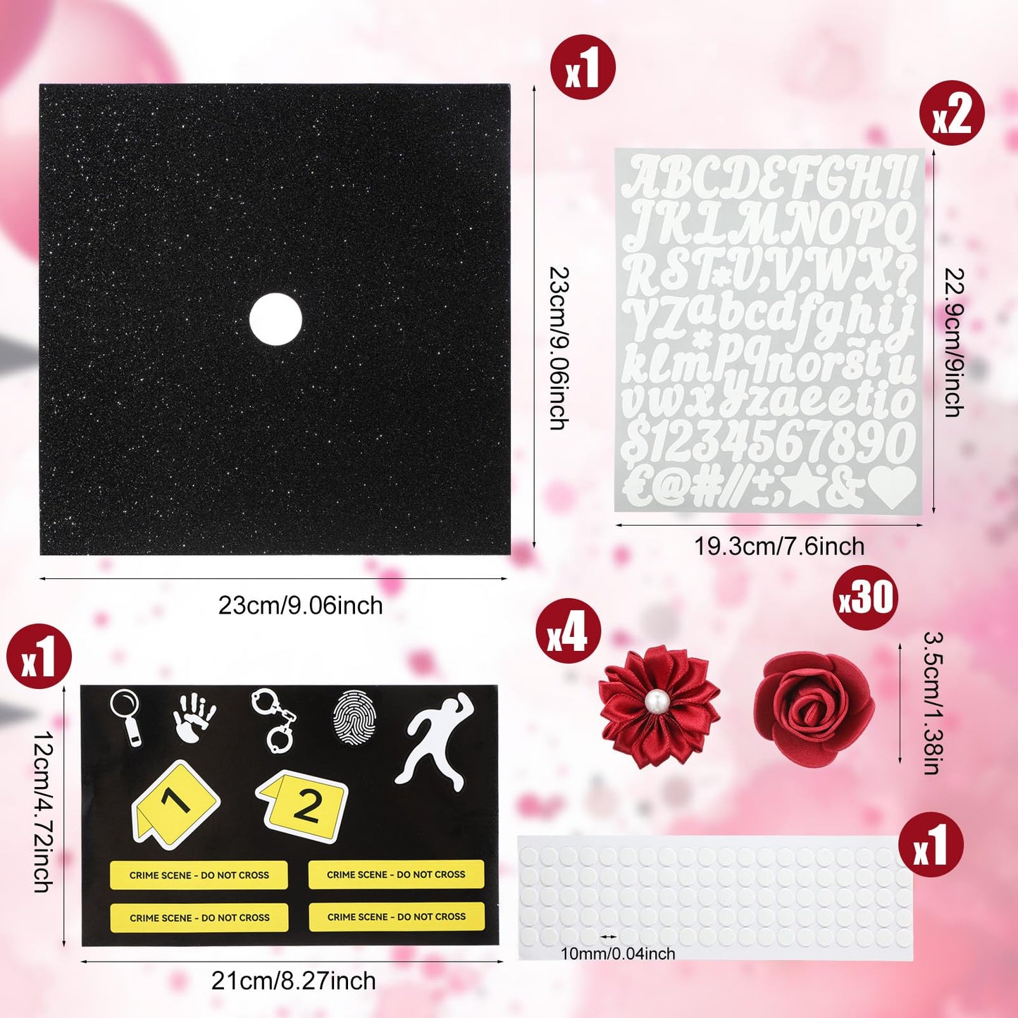 Dunzoom 39 Pcs Criminal Justice DIY Graduation Cap Decorations Set Grad Cap Topper Artificial Flowers Crime Scene-themed Number & Letter Stickers for Wreath Grad Hap Graduation Ceremony Party Supplies