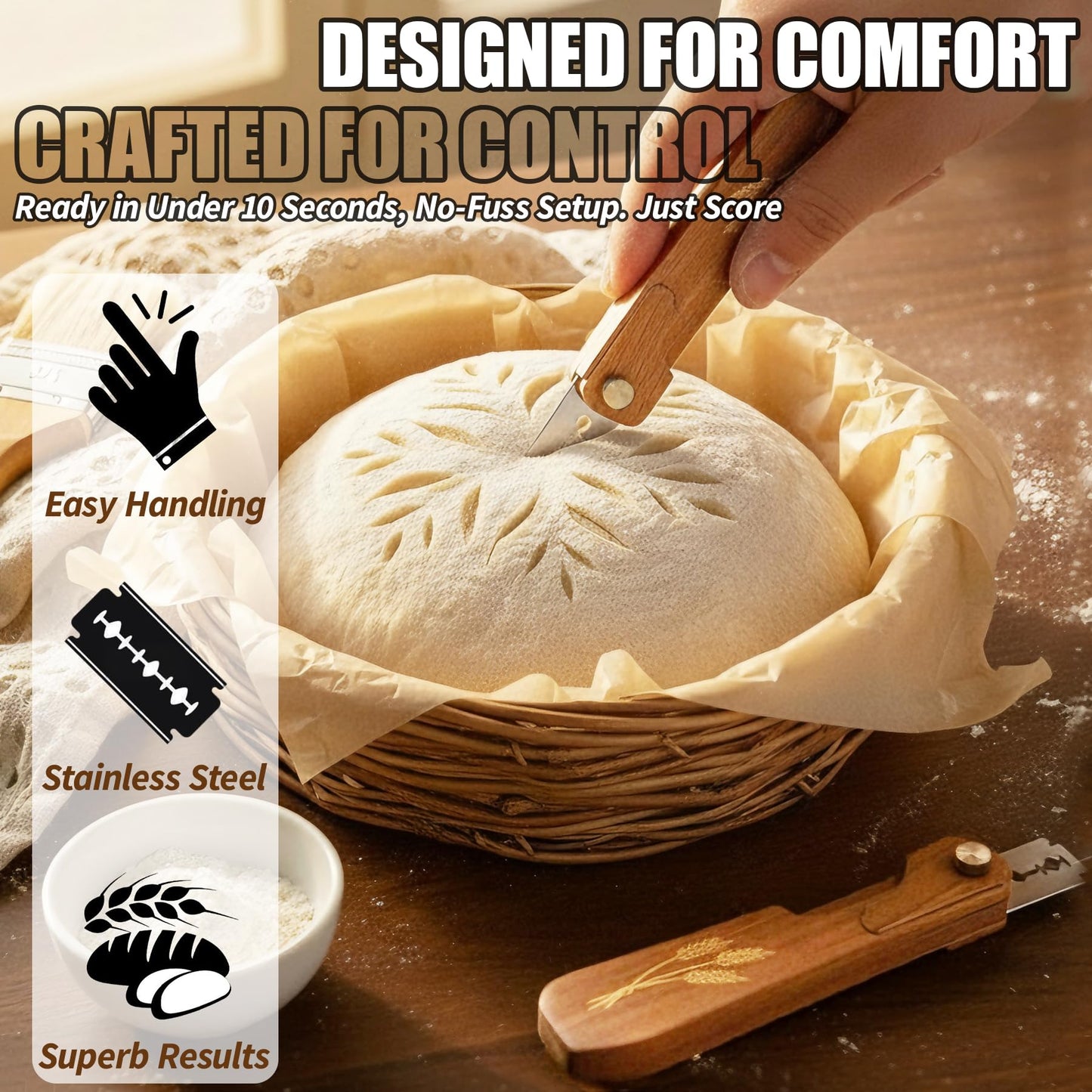 RuruPura Bread Lame Dough Scoring Tool, Upgrade Bread Scoring Tool for Sourdough Bread Baking, Sourdough Scoring Tool for Homemade With 10 Razor Blades