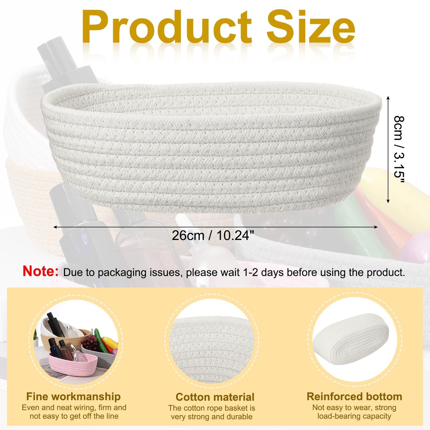 uxcell White Small Cotton Rope Woven Storage Basket, Shelf Closet Storage Gift Woven Baskets Cute Nursery Box Bin Decor Organization Bin for Home Supply, Oval, 10.3x3.2