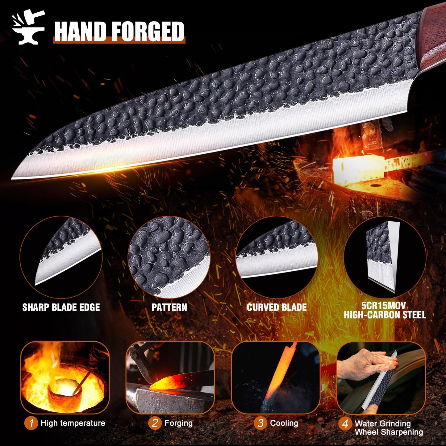 Topfeel 3PCS Kitchen Knife Set, Hand Forged High Carbon Stainless Steel Chef Knife Sets, Ultra Sharp Professional Japanese Knife Sets With Wood Ergonomic Handle & GIFT BOX