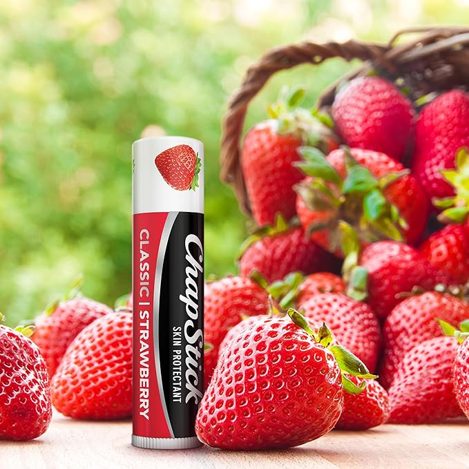 ChapStick Classic Strawberry Lip Balm, 9-Count – Tinted Lip Moisturizer, Juicy & Sweet, 0.15 Oz Ea