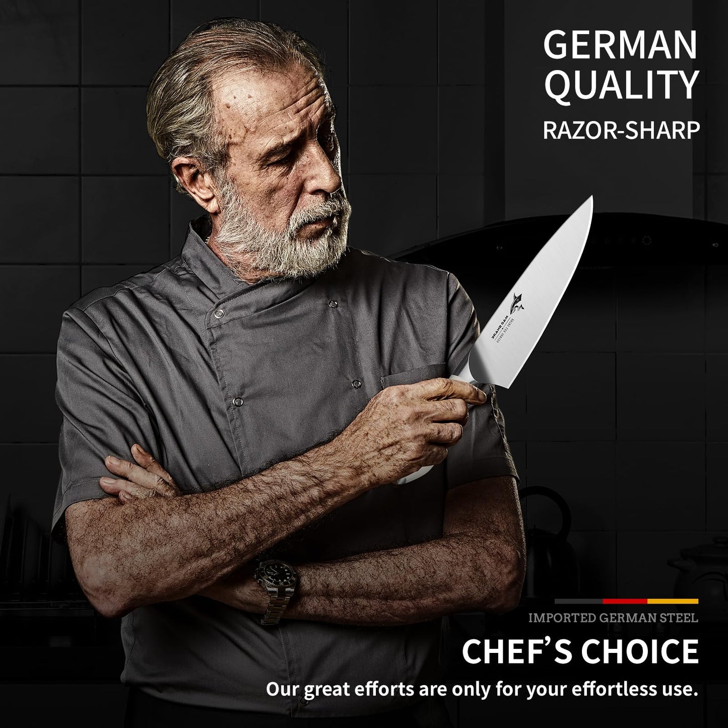 MAD SHARK Chef Knife 8 inch Kitchen Knife High Carbon Stainless Steel Sharp Chef's Knives with Ergonomic Handle, Cooking Knife with Gift Box, Birthday Gifts for Mom/Dad(White)