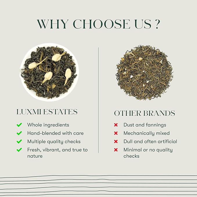Luxmi Estates, Midnight Bloom, Organic Jasmine Tea (Loose Leaf 100g) Jasmine and Darjeeling Green Tea for Energy with no Jitters, Natural Aid Relieve Stress, Improved Mental Clarity and Immunity