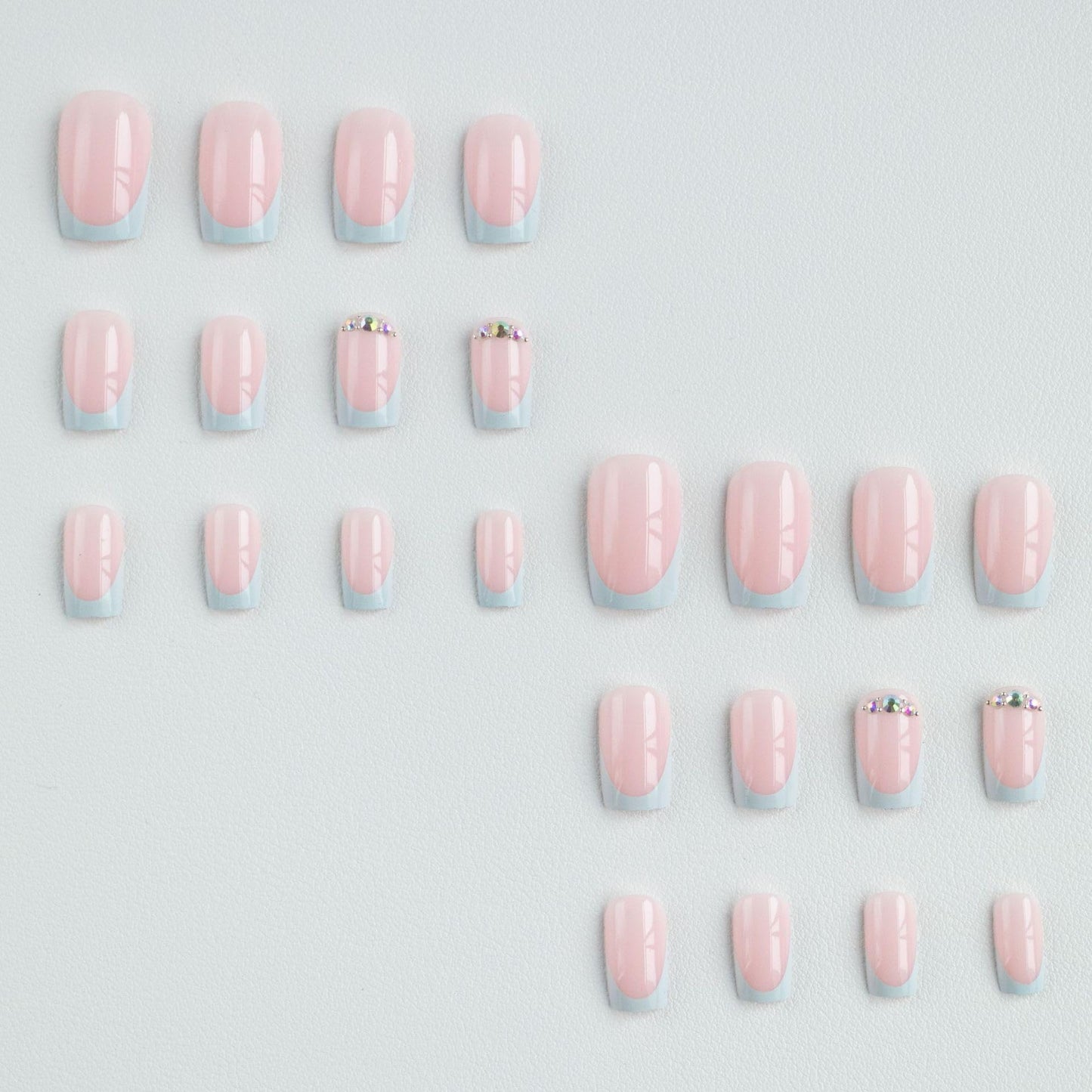 Medium Press On Nails Square Fake Nails French Tip False Nails With Rhinestone Design Full Cover Artificial Acrylic Nude Glue On Nail Glossy Stick On Nail For Women 24pcs