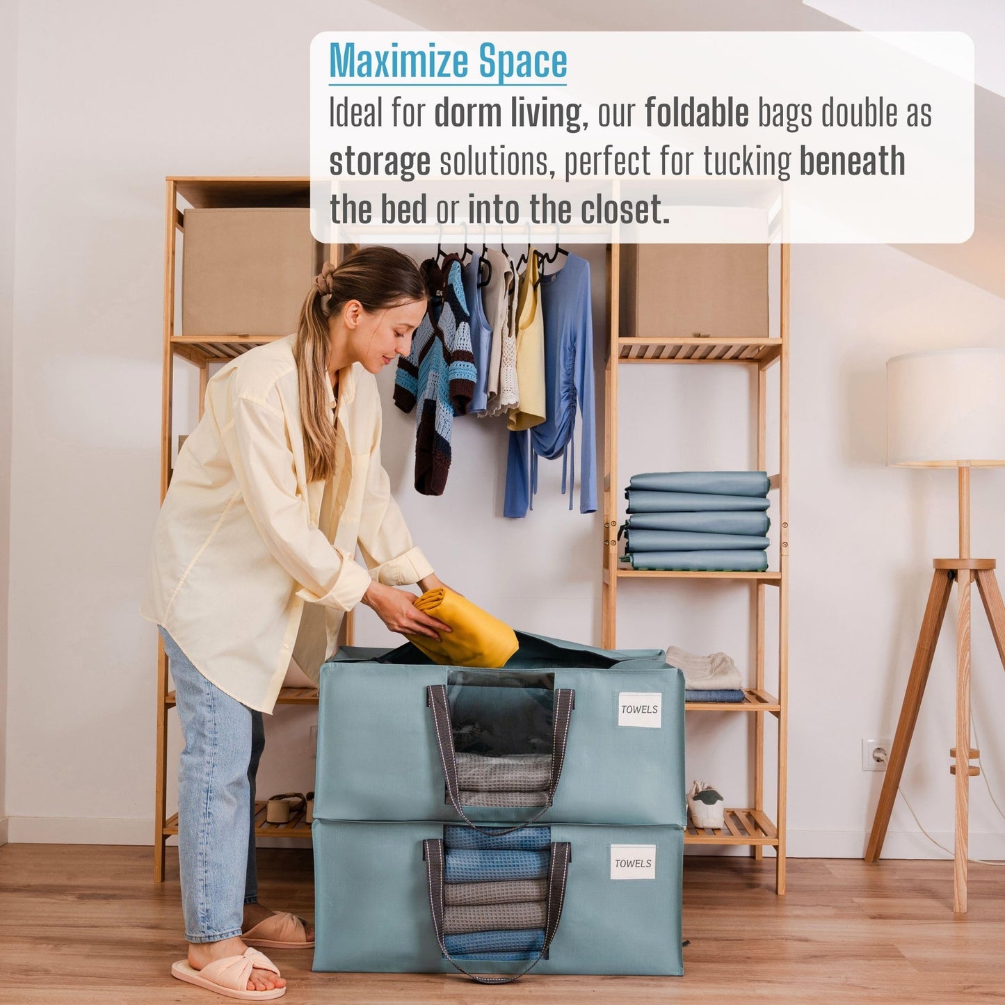 VENO 2 Pack Heavy Duty Moving Bags, Packing Bags with Clear Window, Alternative to Moving Boxes, Storage Bins for Clothes, Blankets, Comforters, College Dorm Essentials (Light Blue Matte, 2 Pack)