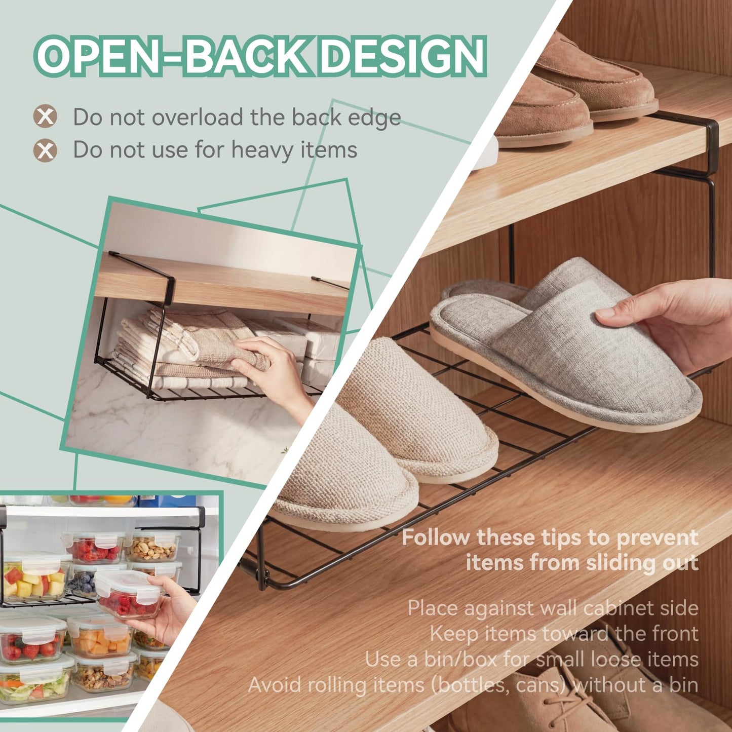 MUNEK Under Shelf Basket Storage Black 2 Pack Space-Saving with Extra Layer Lightweight & Quick to Install Non-Slip16.1" D x 8.46" W
