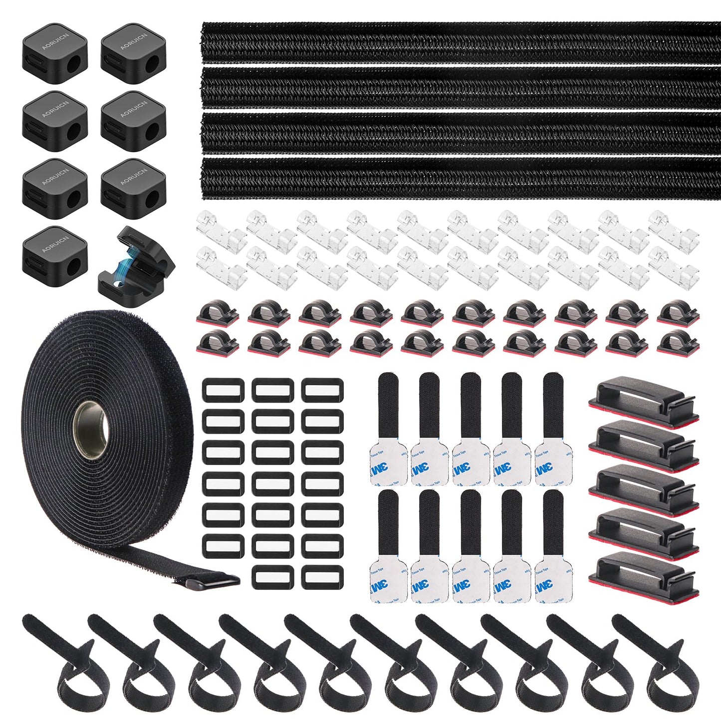 AORUICN Cable Management Organizer Kit, Desk Cable Organizer, Cable Management Under Desk, Wire Management and Cord Organizer for Home, Office, Standing Desk