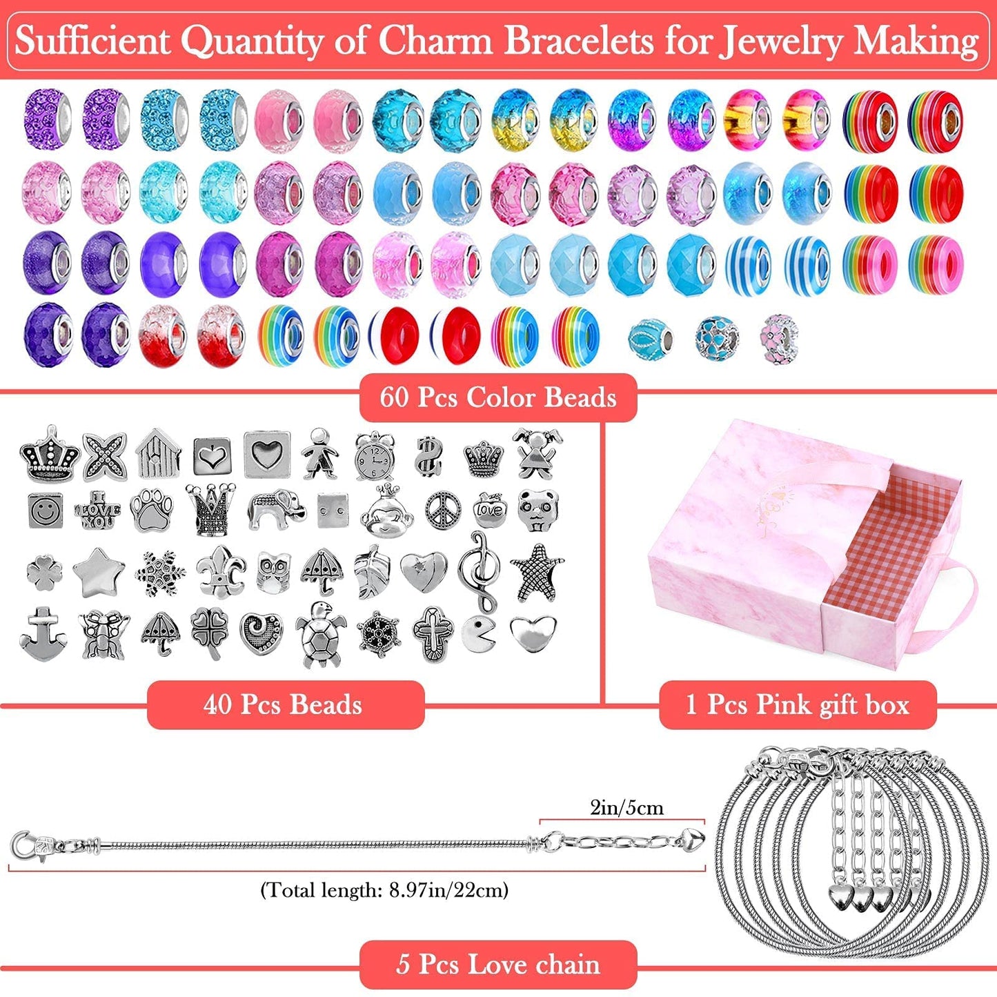 Mckanti 150 Pieces Mixed-Style Jewelry Making Kit, DIY Charm Bracelet & Necklace Craft Set with Beads, Pendants and Chains for Creative Handmade Accessories