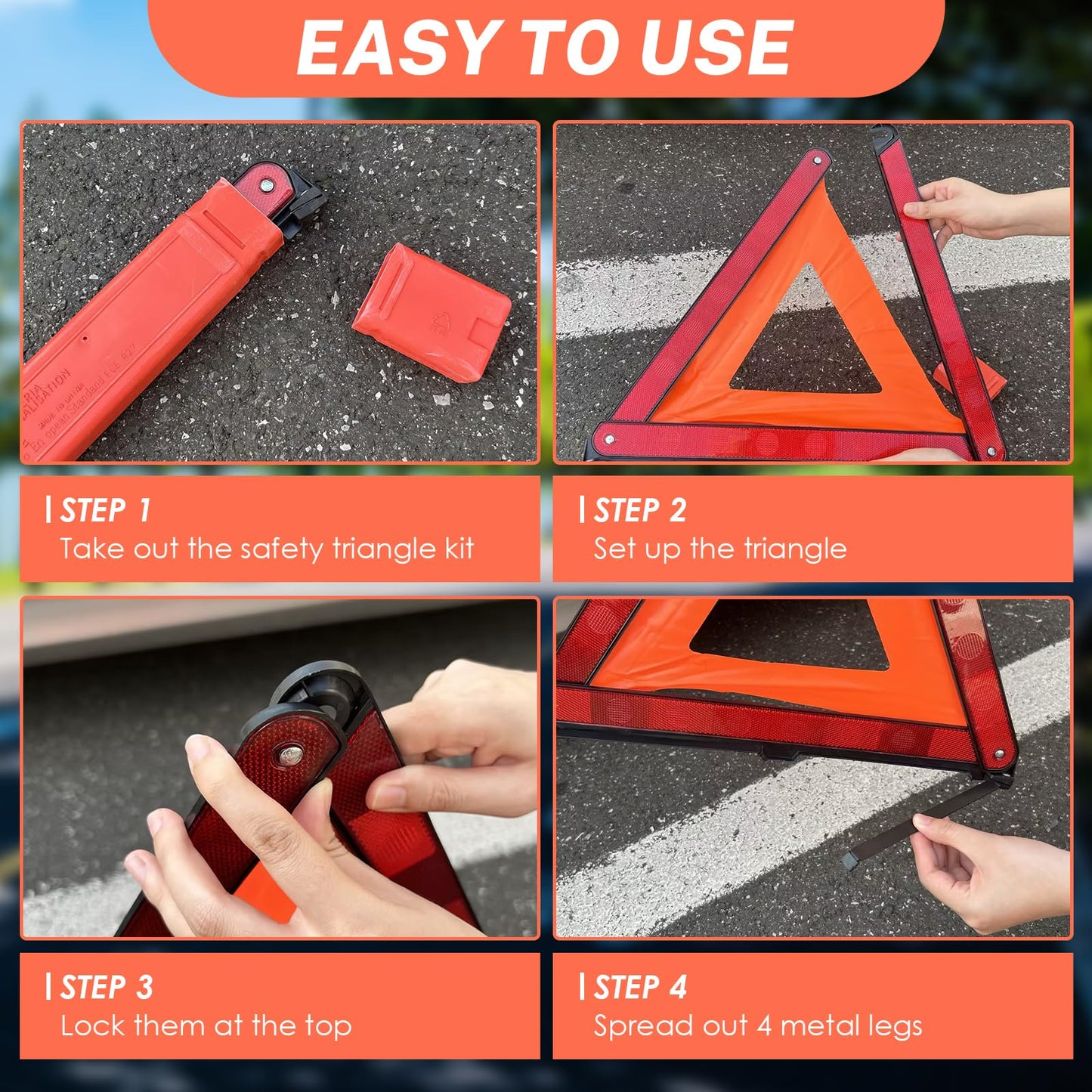 NATGAI 3 Pack Emergency Warning Triangles, Reflective Roadside Safety Triangle Kit with Storage Case and 3 Pack High-Visibility Safety Vests, Foldable Reflective Triangles for Roadside Emergencies