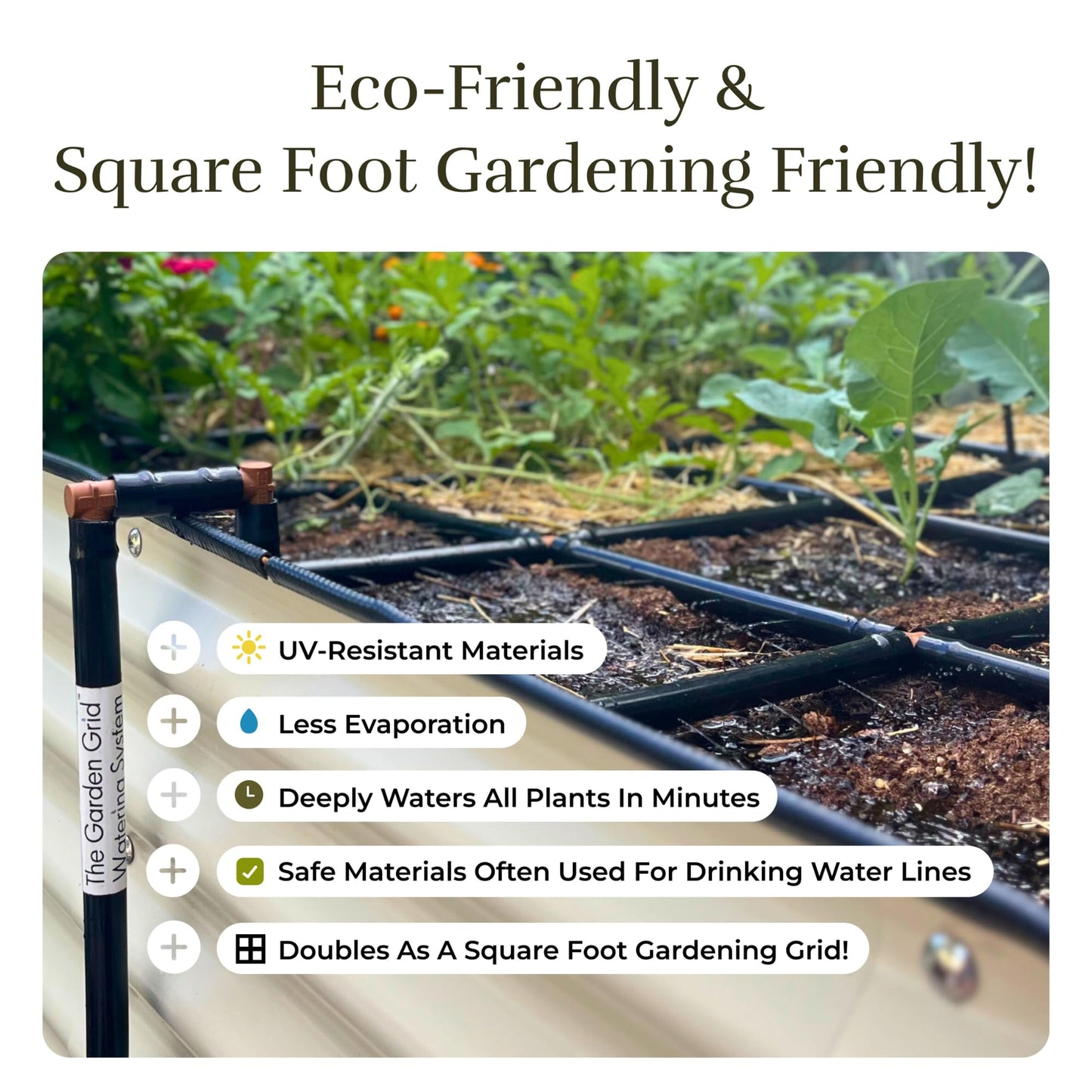Garden Grid Watering System - 3x6 Cornerless | Raised Garden Bed Drip Irrigation System - But Better | Pre-Assembled, Waters Every Plant Evenly | for Beds w/Corner Posts or Curved Ends | 33.5"x66"