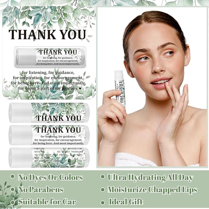 30 Pack Christmas Employee Appreciation Gift Lip Balms Bulk Staff Teacher Team Volunteer Thank You Gift Thanksgiving Christmas Appreciation Party Favor for Women Men(Leaf,Green White)