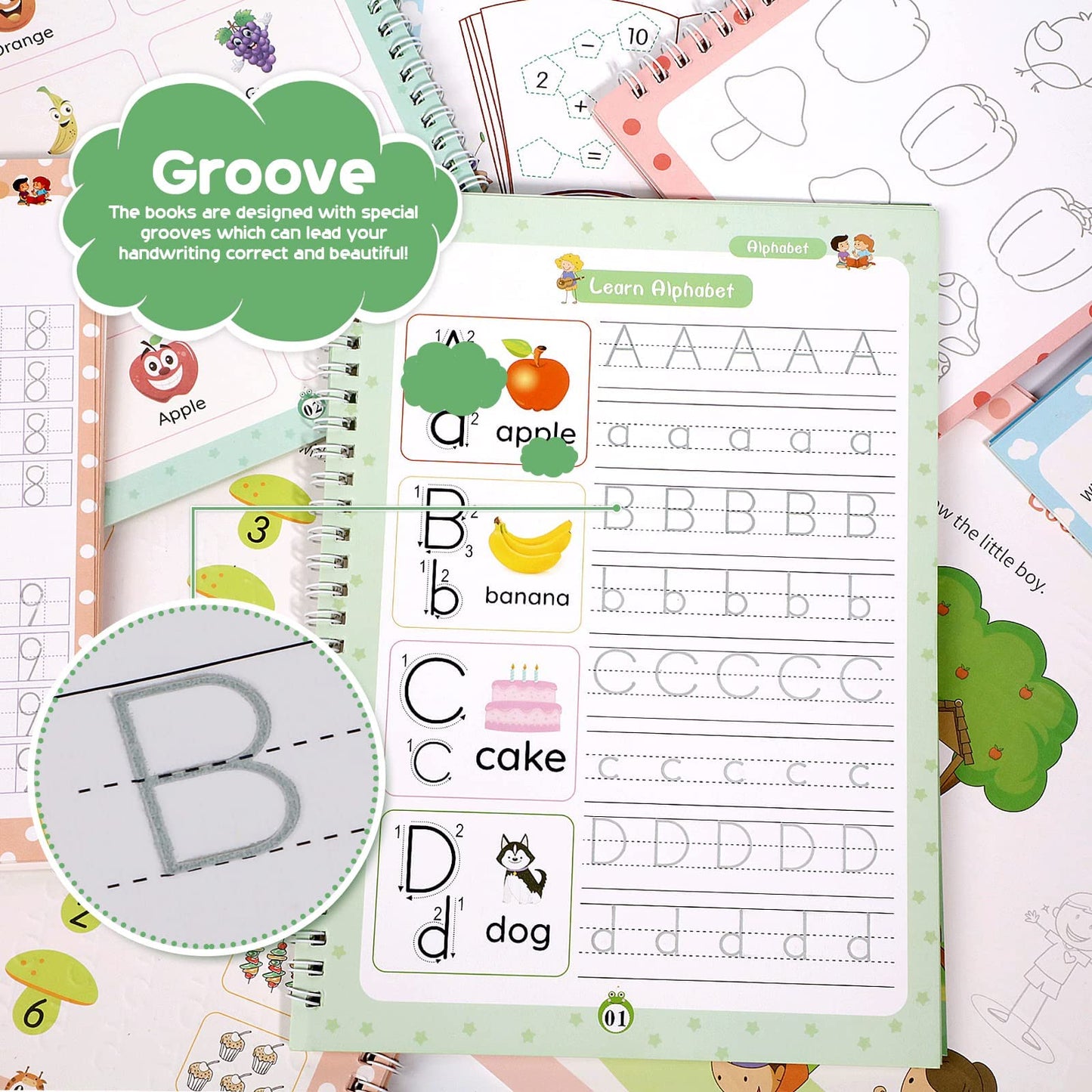 CosyCorner Magical Handwriting Workbooks Handwriting Practice Magic Copybook, Handwriting Aid Magic Pen Reusable Copybook Grooves Template Design for Children (5)