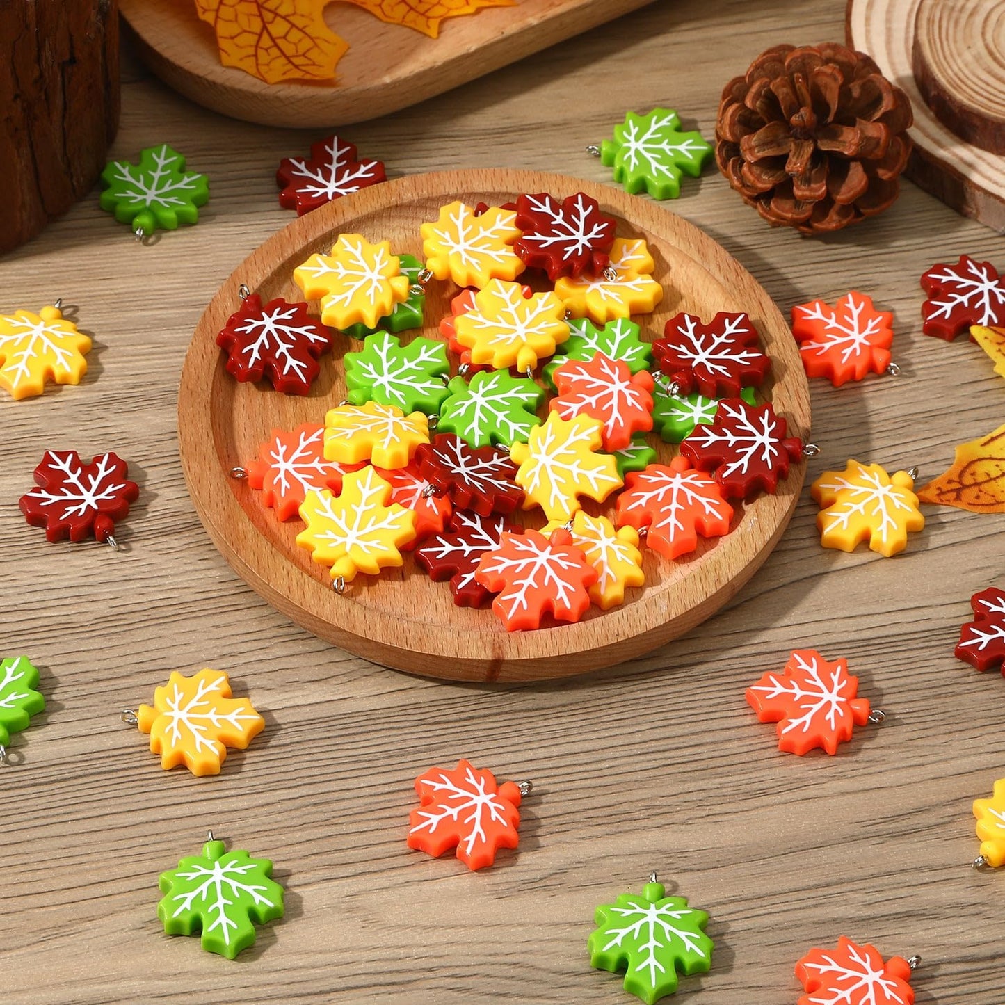 DTOFOOT 48Pcs Fall Ornaments Resin Maple Leaf Ornaments for Tree Thanksgiving Tree Decorations Autumn Harvest Hanging Pendants Charms with String for Wreaths DIY Crafts Farmhouse Home Wall Decor