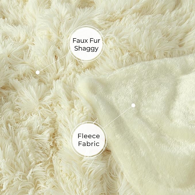 Tuddrom Decorative Extra Soft Faux Fur Blanket Twin Size 70" x 78",Solid Reversible Fuzzy Long Hair Shaggy Fluffy Cozy Plush Fleece Comfy Microfiber Blanket for Couch Sofa Bed,Light Yellow