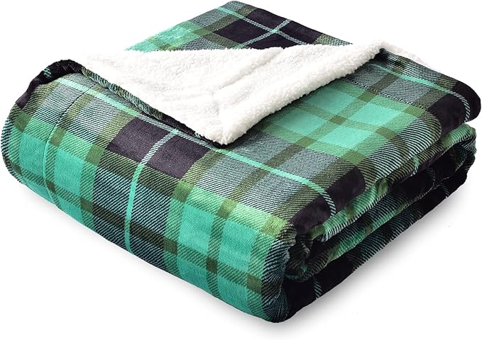 SOCHOW Sherpa Plaid Fleece Throw Blanket, Double-Sided Super Soft Luxurious Bedding Blanket 50 x 60 inches, Green