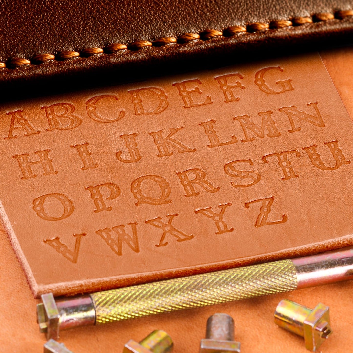 BESTNULE 27pcs Leather Stamps, Leather Stamping Kit, Leathercraft Stamping Tool Set, 26PCS Capital Letter Leather Stamps 9.5mm + 1 Stamping Handle for Leather Craft