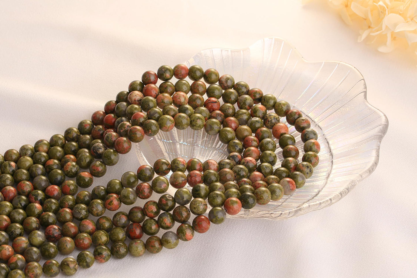 QINJIEJIE 100pcs 8mm Unakite Round Loose Beads, Brown and Pink