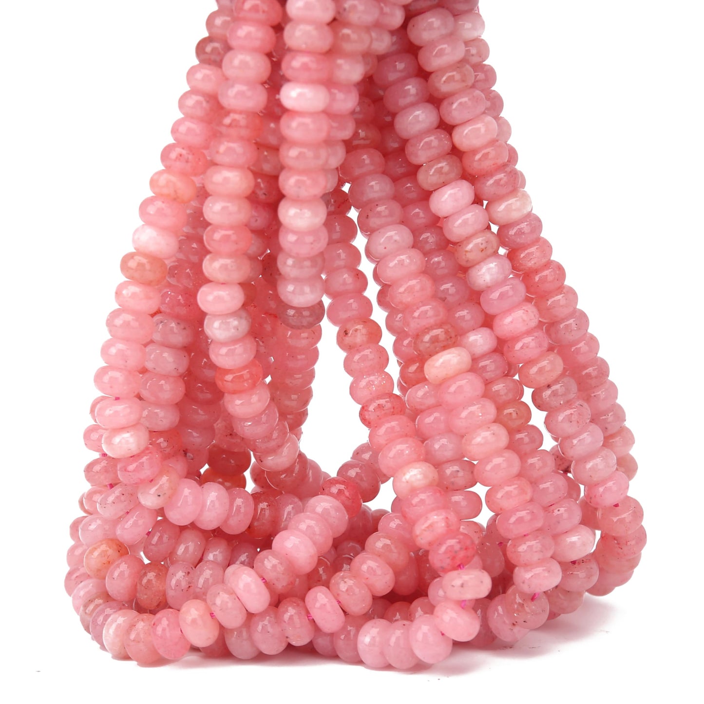 AUREHEN 2 Strands (150PCs) Pink Jade Rondelle Beads, 5 * 8mm Gemstone Loose Spacer Abacus Disk Beads for DIY Bracelet Necklace Earrings Jewelry Making, Craft Supplies Beading Kit