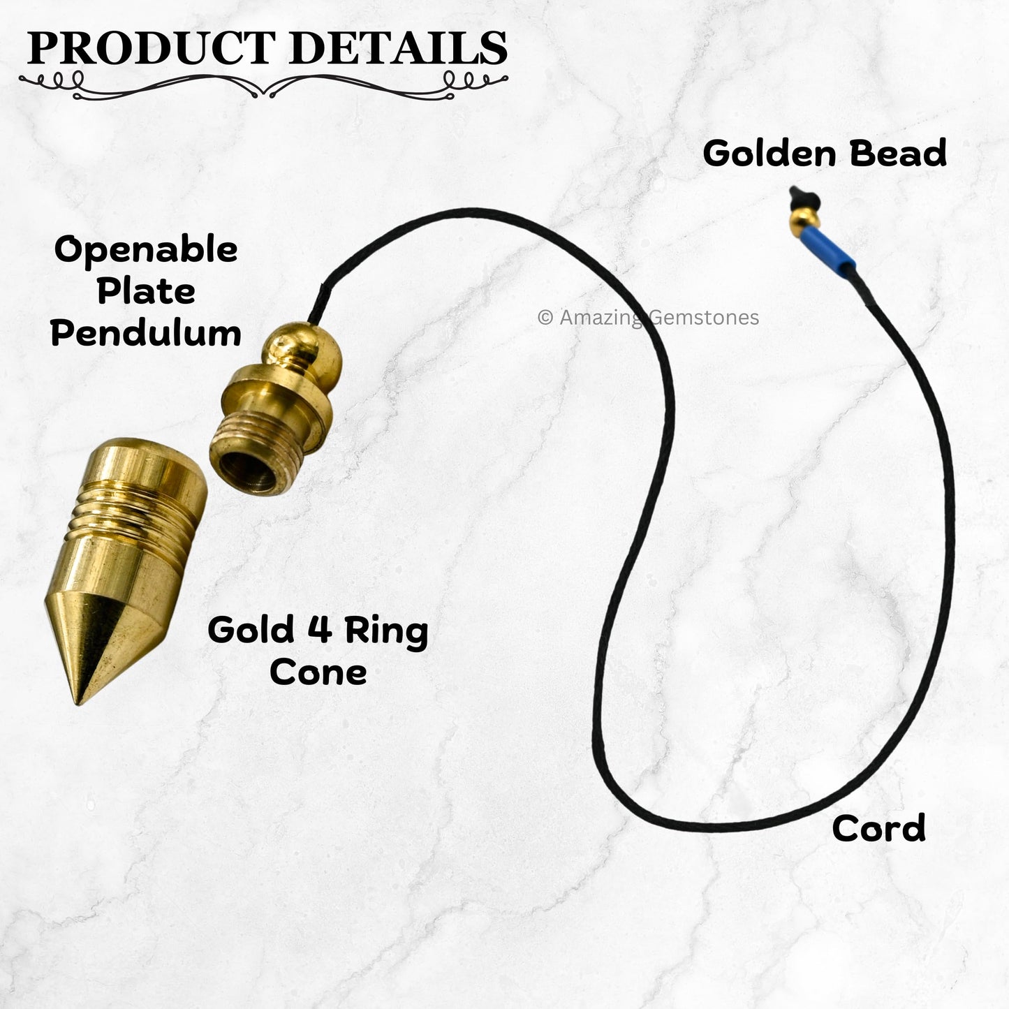 Amazing Gemstone Healing Metal Pendulums for Divination, Gold 4 Ring Cone with Plate Steel Copper Pendulum High Energy Pendulo de Bronce Pendulos de Mesa MP85