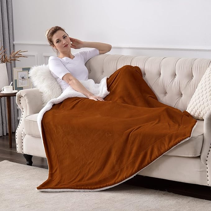 SOCHOW Sherpa Fleece Throw Blanket, Double-Sided Super Soft Luxurious Plush Blanket Throw Size, Fall Throw Blanket, Caramel, 50x60 inches