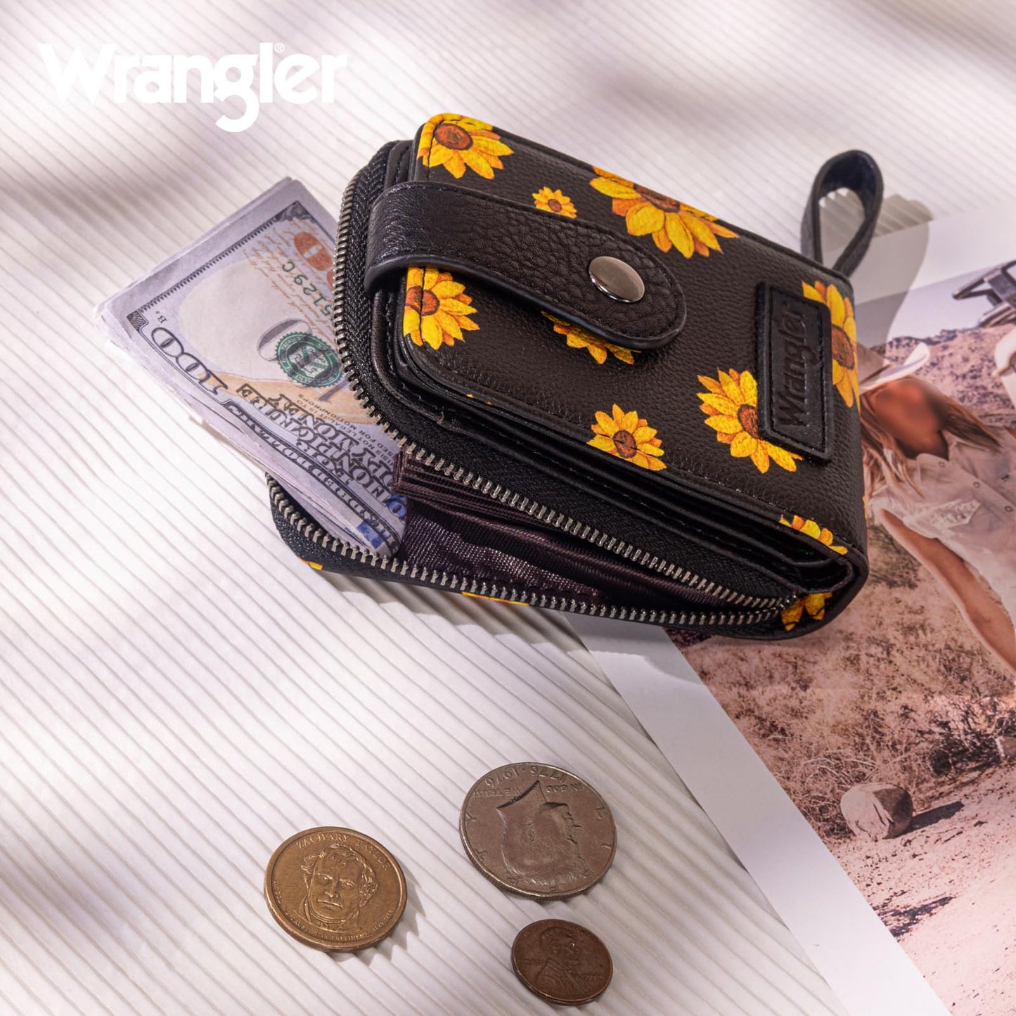Montana West X Wrangler Wallet Women Small Credit Card Holder with Rfid Blocking Zip Credit Card Case,Compact & Easy to Carry Gifts for Women