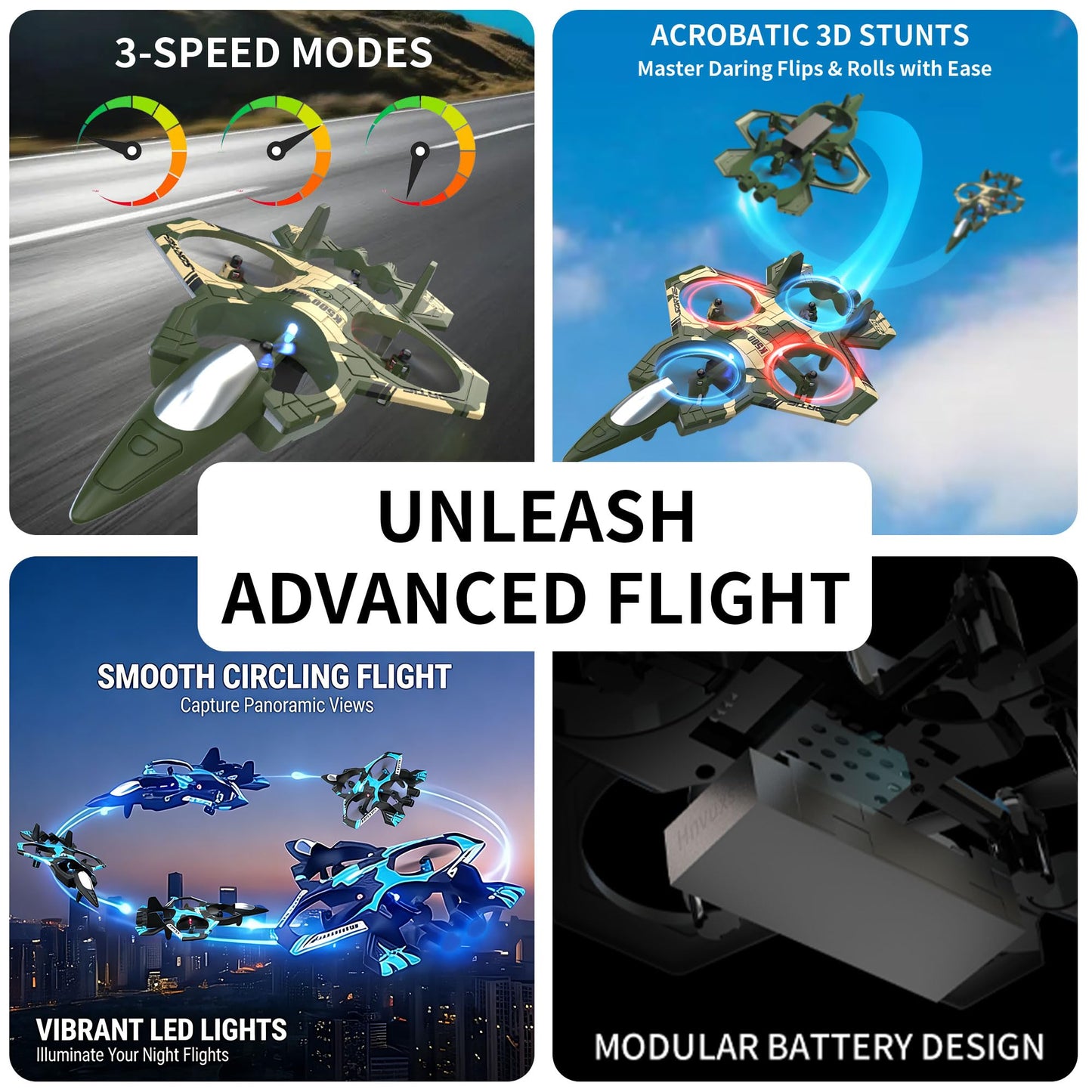Hnvuxs Fighter Mini RC Airplane for Kids and Beginners - Hand Launch Stunt Drone with Auto Hover, 3D Flips, Easy Joystick Control, 3 Speeds, Propeller Guards, Indoor Outdoor Toy Gift