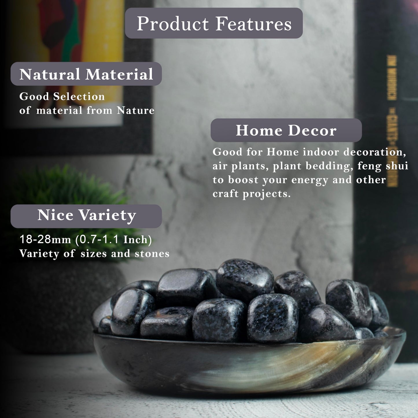 "Crocon 1LB Indigo Gabbro Tumbled Stones and Crystals bulk 2000+ Carats Natural Crystal Kit for Reiki Healing Crystal Polished, Tumble Stones, Chakra Balancing, Reiki Gift, Home Decor Size : 2025 mm"