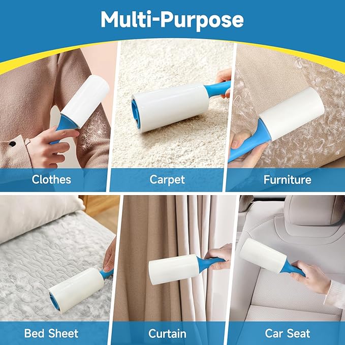 Swihauk 1200 Sheets Extra Sticky Lint Rollers for Pet Hair, Easy Spiral Tear Lint Roller for Clothes with Ergonomic Handle, Multipurpose Lint Remover for Furniture, Carpet, Car Seat