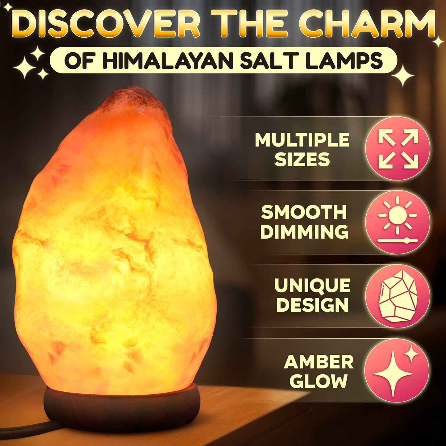 Himalayan Salt Rock Lamp with Dimmer – Hand-Carved Himalayan Salt Lamp Night Light 5.5–7" with Adjustable Warm Glow for Sleep & Relaxation
