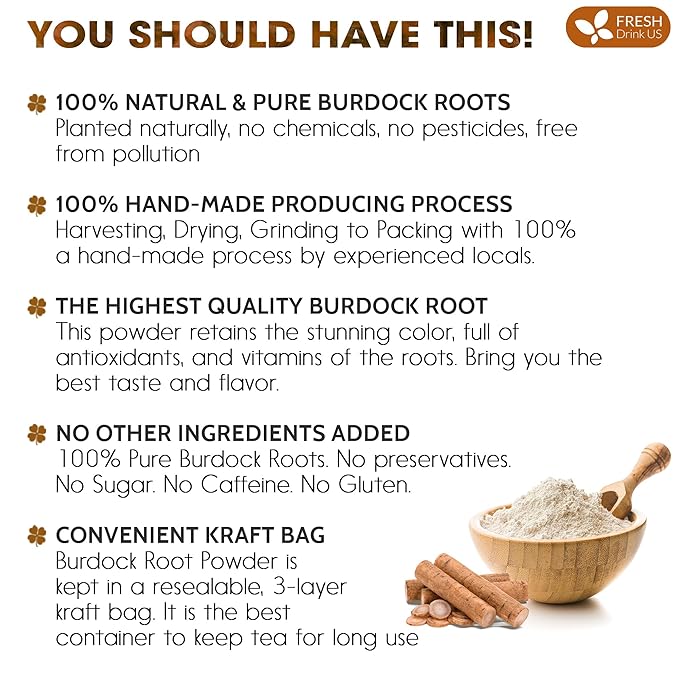 FreshDrinkUS, Premium 2oz Burdock Root Powder, 100% Natural & Pure from Burdock Root, No Additives, No Caffeine, Vegan