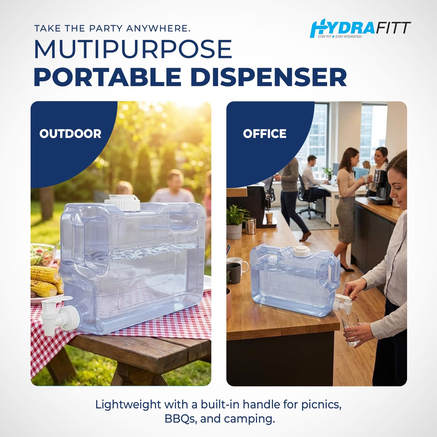 HydraFitt Refrigerator Water Dispenser 1.1 Gallon – Leak-Proof Slim Fridge Water Container with Spigot – BPA-Free Refillable Water Jug (Clear)