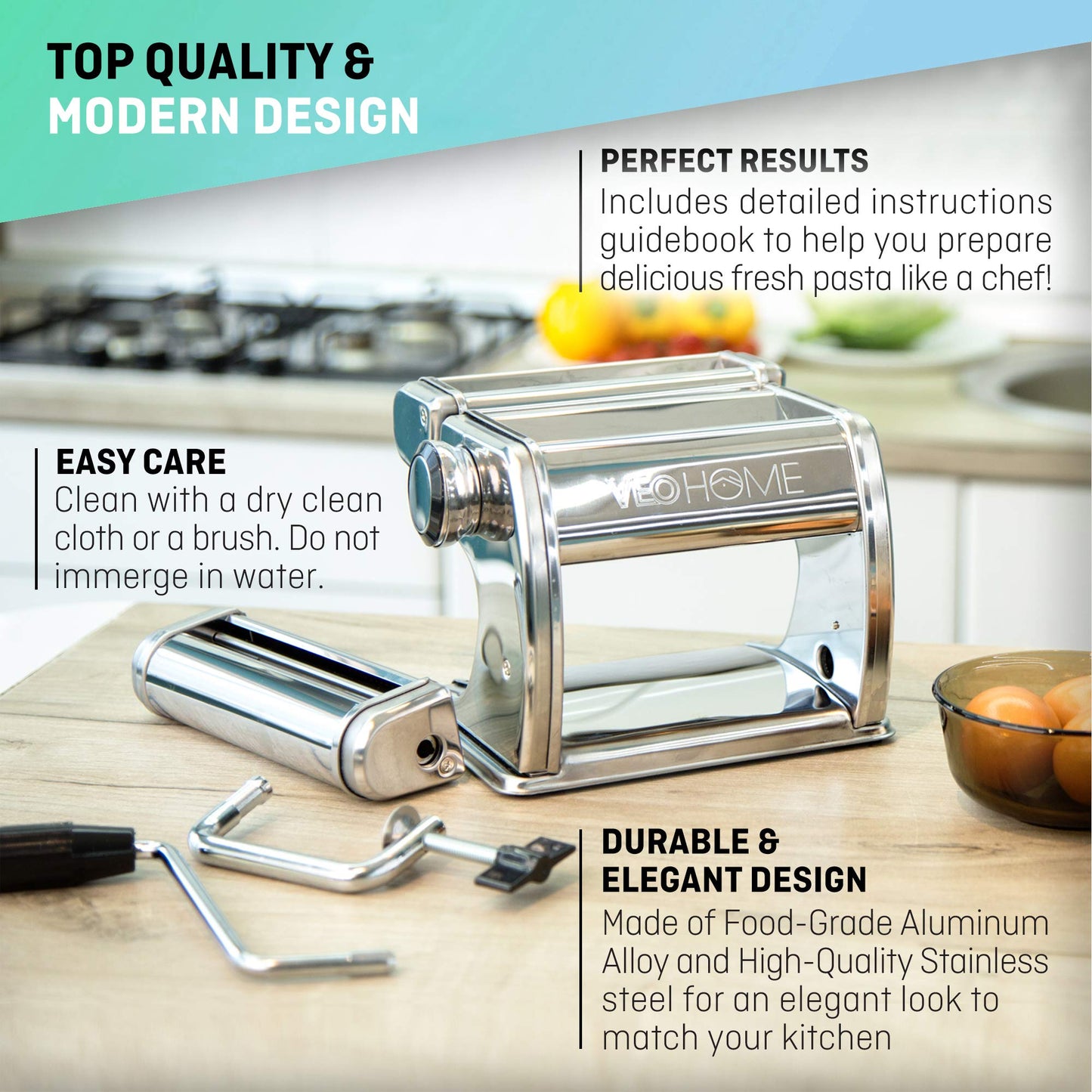 Manual Pasta Maker with Dryer - Multi-Pasta Stainless Steel Italian Flat Dough Machine with Adjustable Setting, Sharp Cutter, and Hand Crank - Fresh Homemade Noodles, Spaghetti, Lasagne | By VeoHome…
