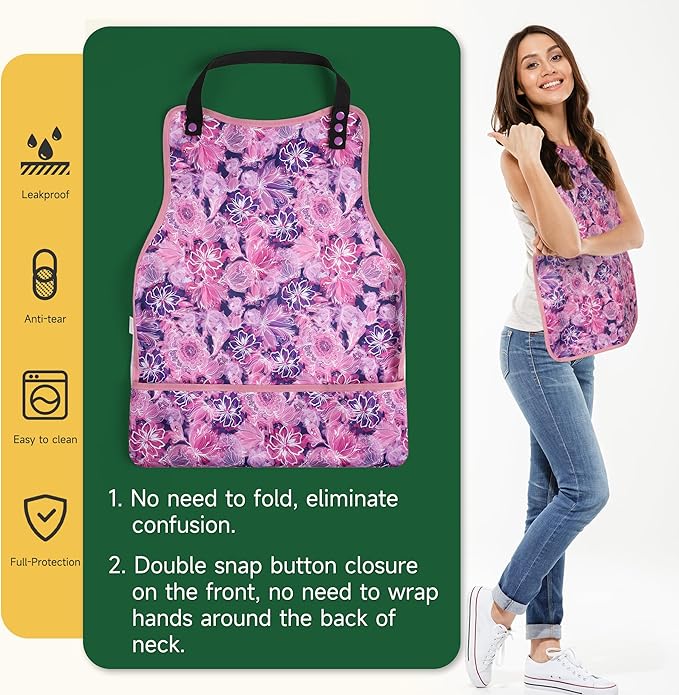 Adult Bibs-3 Pcs Washable Clothing Protector with Upgraded Crumb Catcher