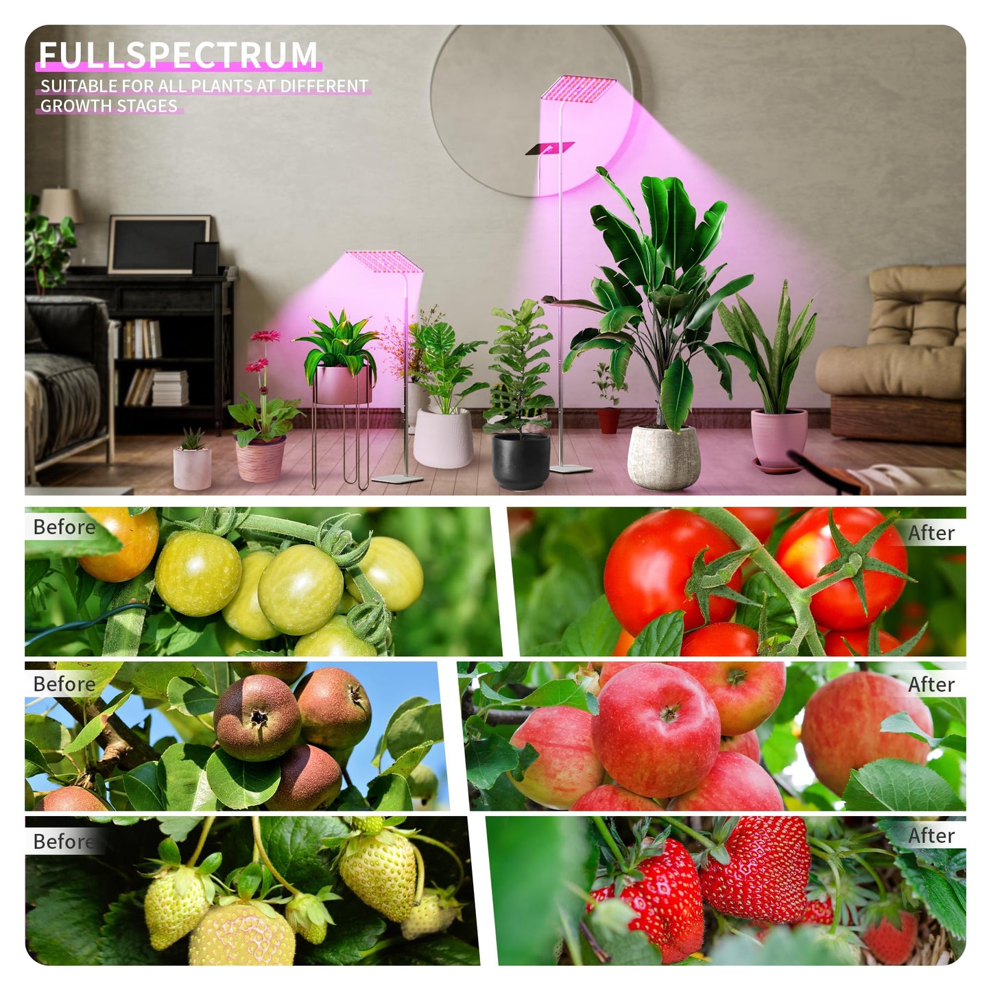 BESTVA 48W Grow Lights for Indoor Plants with Stand, Full Spectrum LED Plant Light for Indoor Plants,12-59 Inches Height Adjustable Growing Lamp with Auto On/Off Timer 4H/8H/12H, 4 Dimmable Brightness