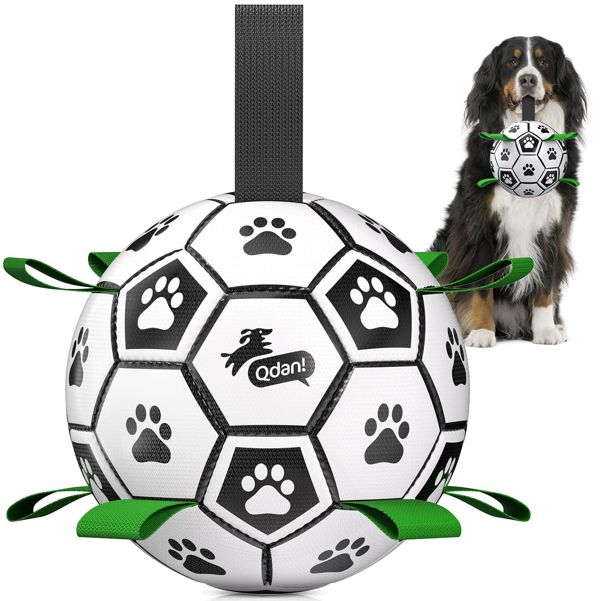 QDAN Dog Toys Balls with Bell Inside, Squeaky Dog Balls for Tug of War, Puppy Birthday Gifts, Dog Water Toys, Ball for Small Dogs(Black Green, 5 inch)