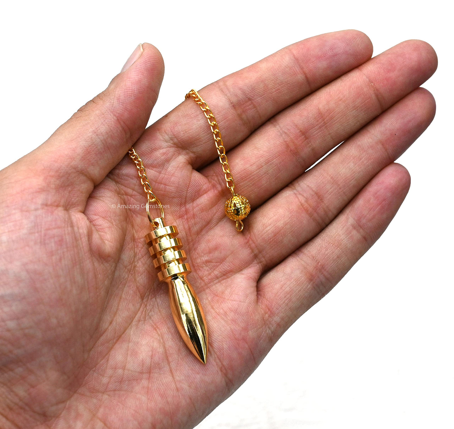 Amazing Gemstone Healing Metal Pendulums for Divination, Gold Karnak 4 Ring Steel Copper Pendulum High Energy Pendulo de Bronce Pendulos de Mesa MP28
