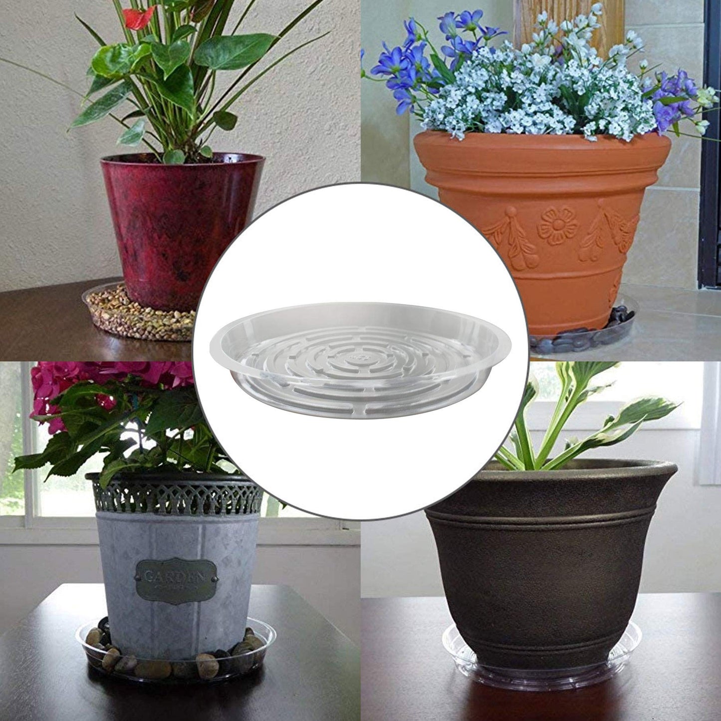 labworkauto 5 Pieces of Clear Thick Plastic Heavy Duty Sturdy Plant Saucer Drip Trays Replacement for pots